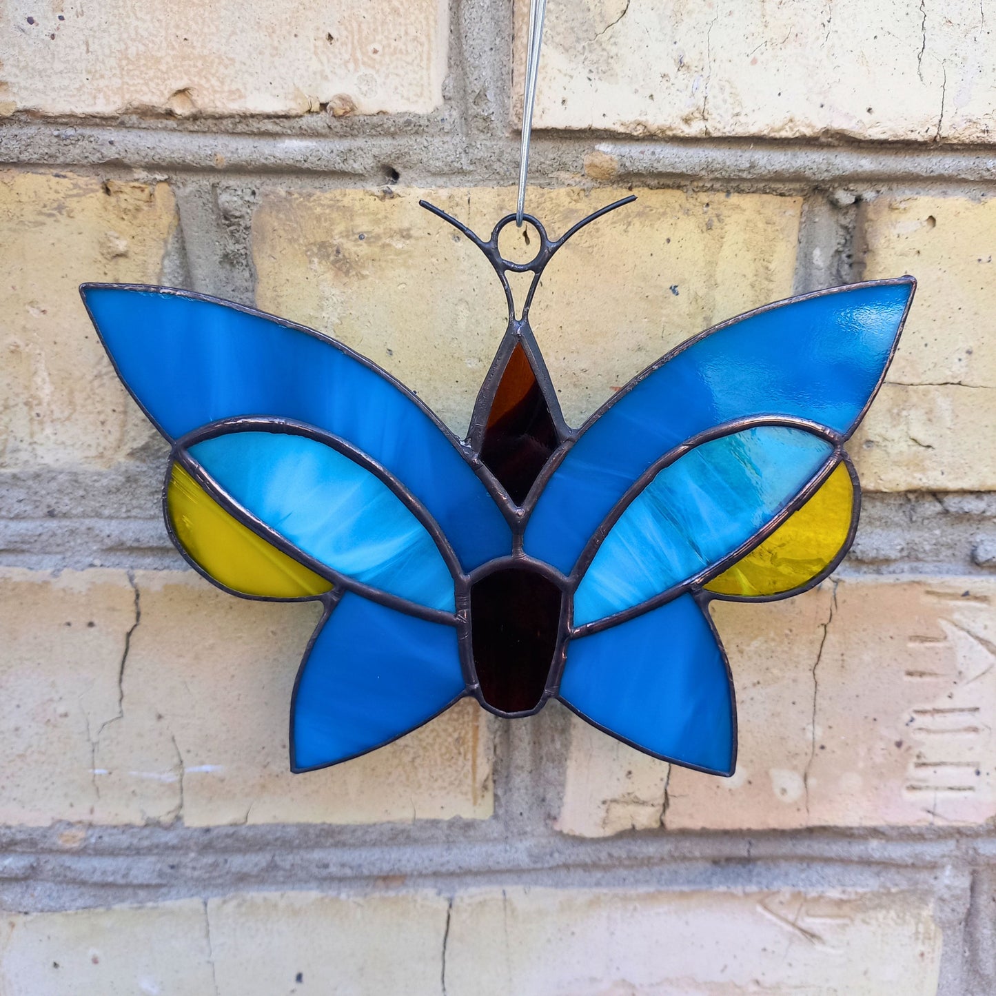 Blue & Yellow Butterfly Stained Glass Suncatcher
