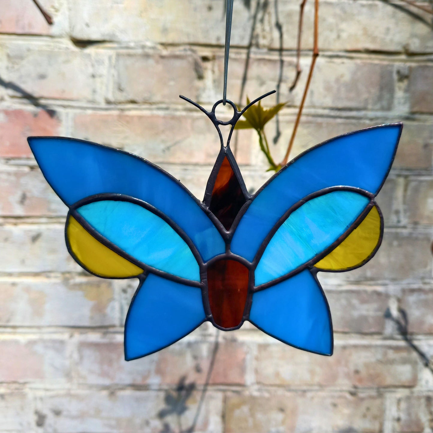 Blue & Yellow Butterfly Stained Glass Suncatcher