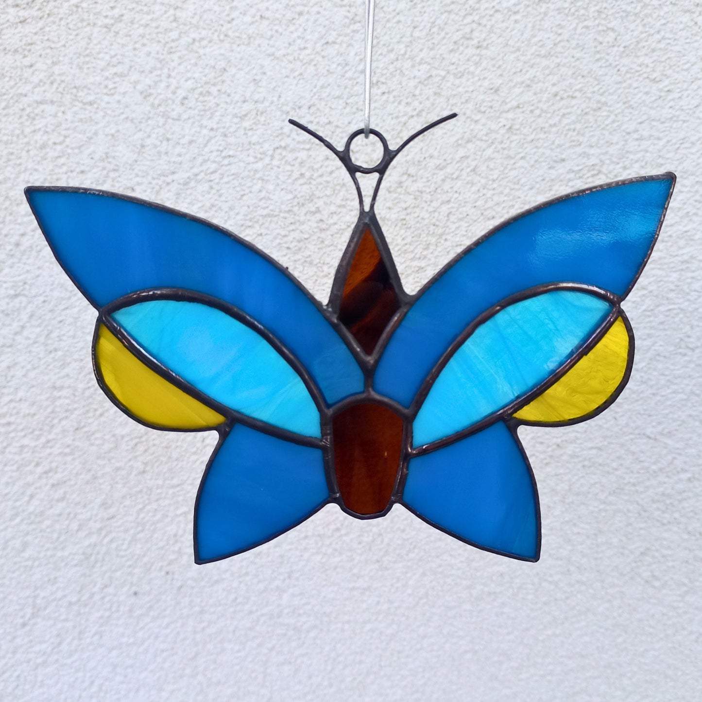 Blue & Yellow Butterfly Stained Glass Suncatcher