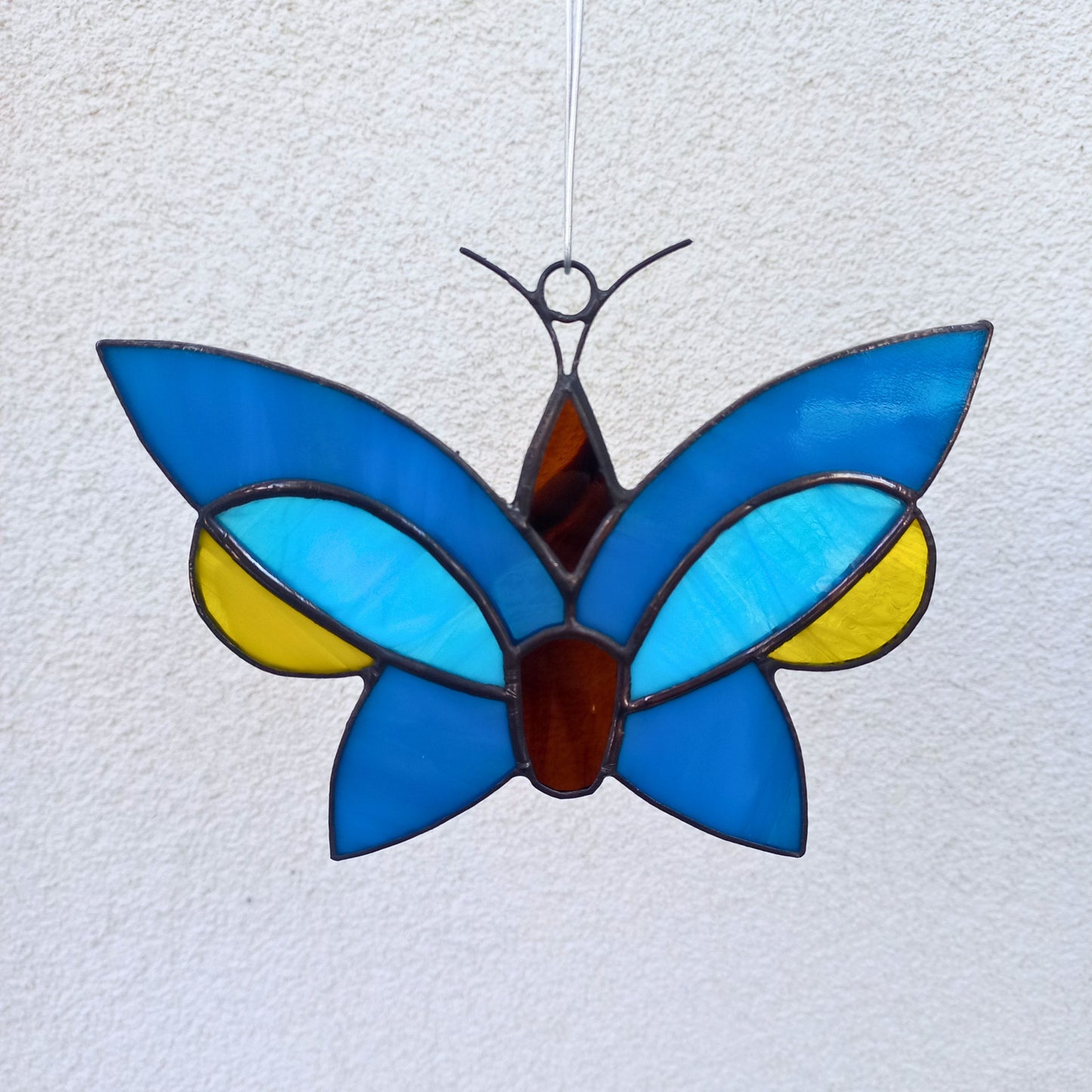 Blue & Yellow Butterfly Stained Glass Suncatcher