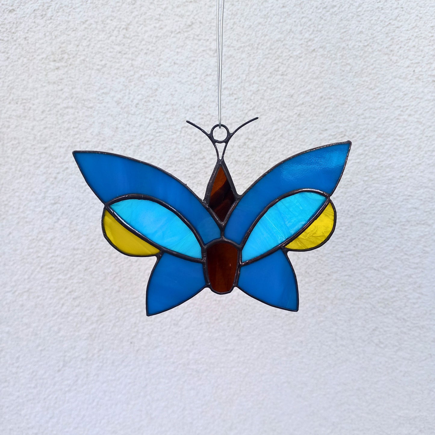 Blue & Yellow Butterfly Stained Glass Suncatcher