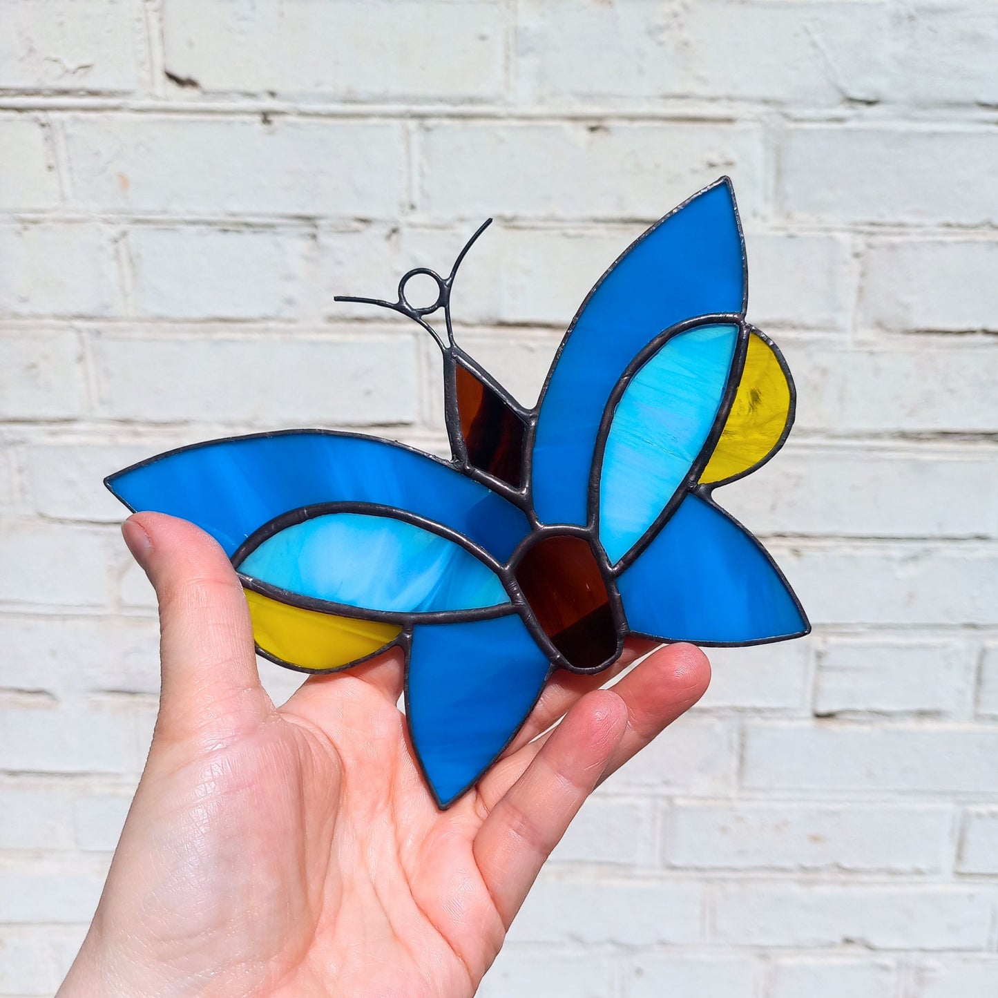 Blue & Yellow Butterfly Stained Glass Suncatcher