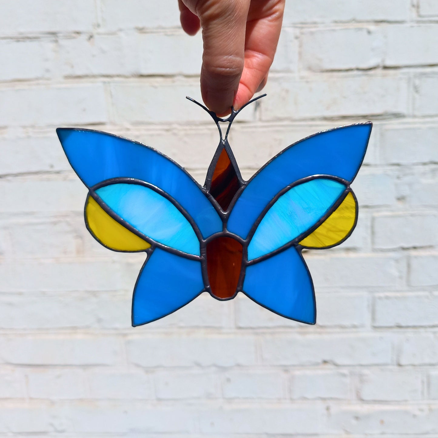 Blue & Yellow Butterfly Stained Glass Suncatcher