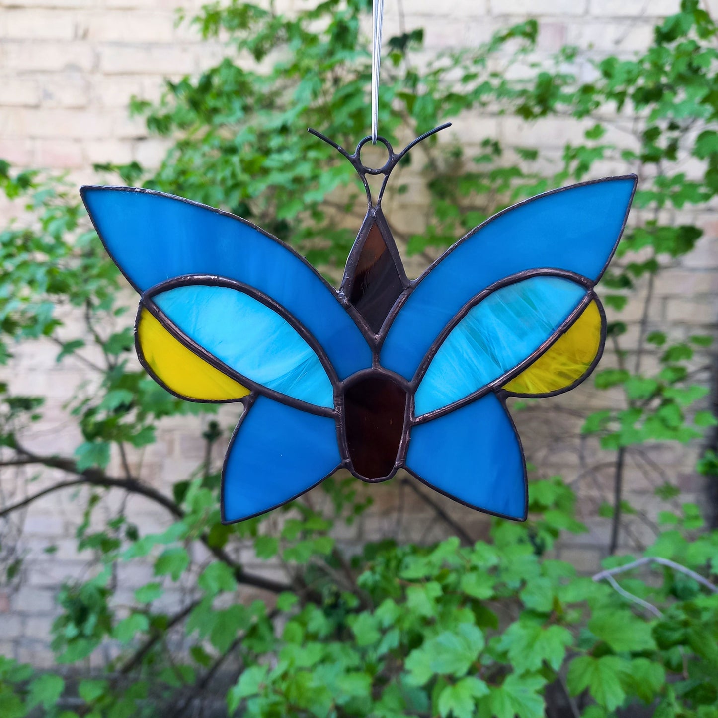 Blue & Yellow Butterfly Stained Glass Suncatcher