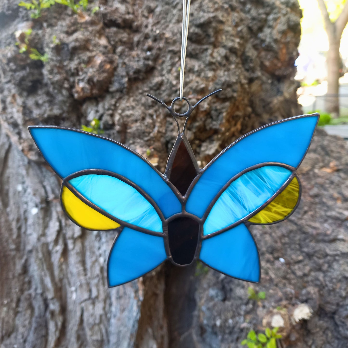 Blue & Yellow Butterfly Stained Glass Suncatcher