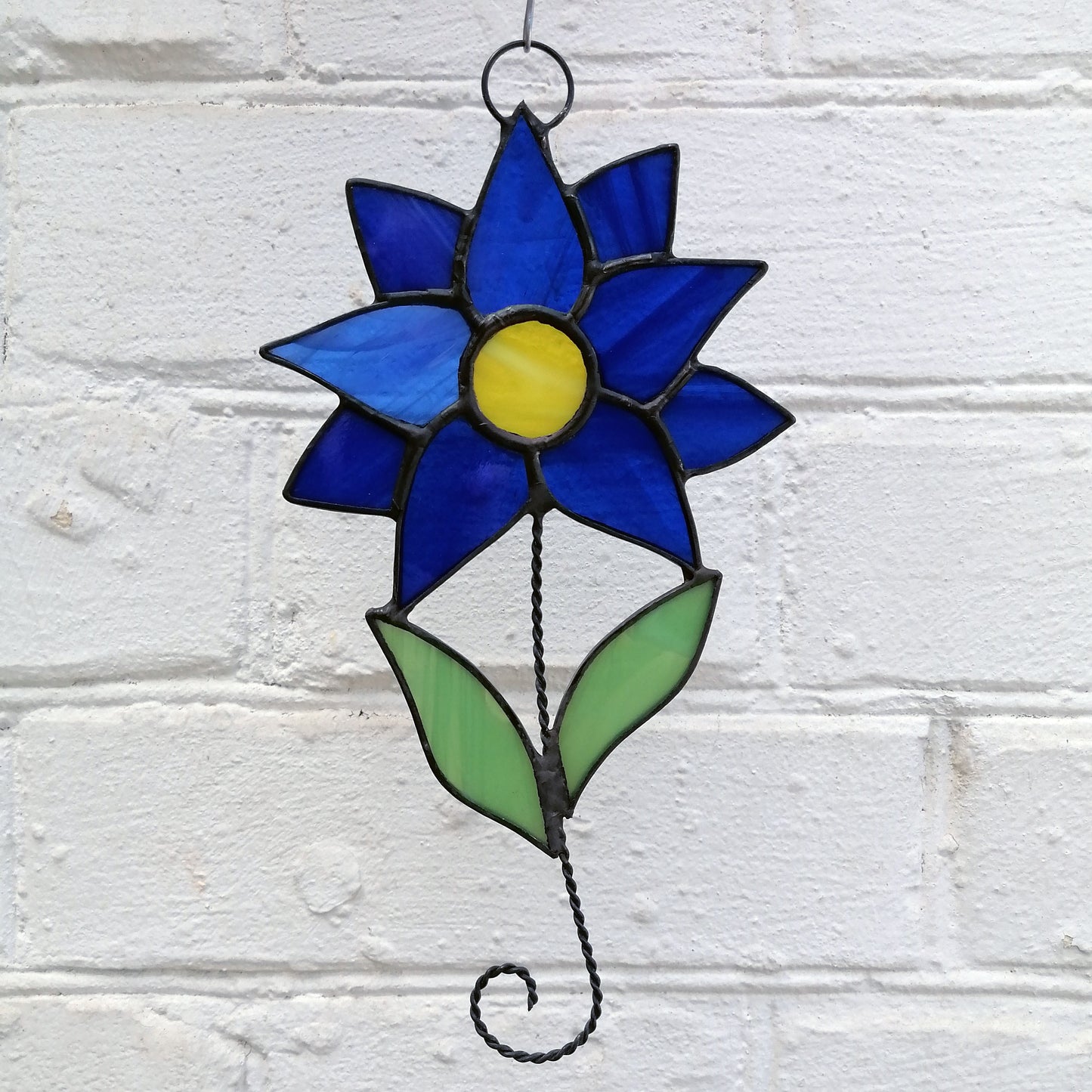 Abstract Blue Clematis Flower Stained Glass Suncatcher