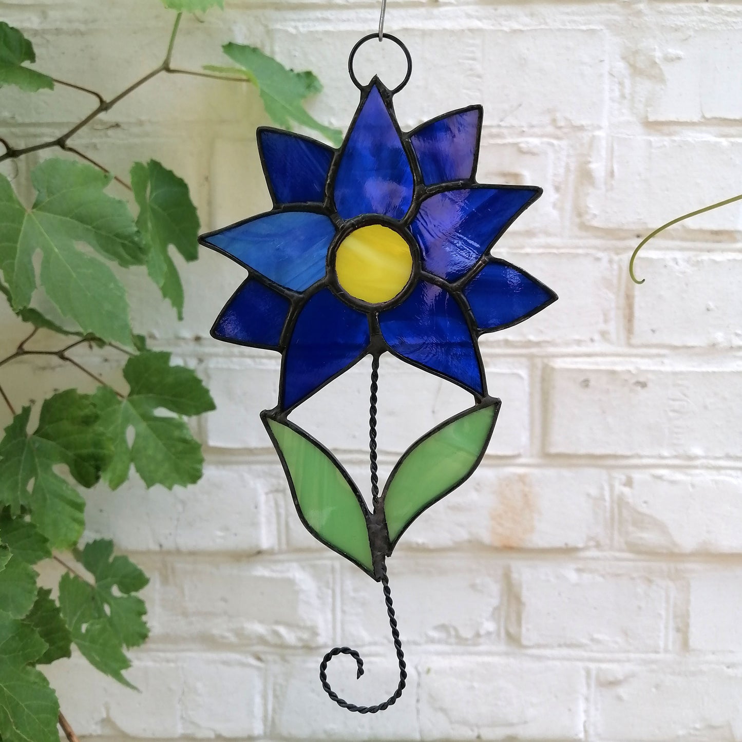 Abstract Blue Clematis Flower Stained Glass Suncatcher