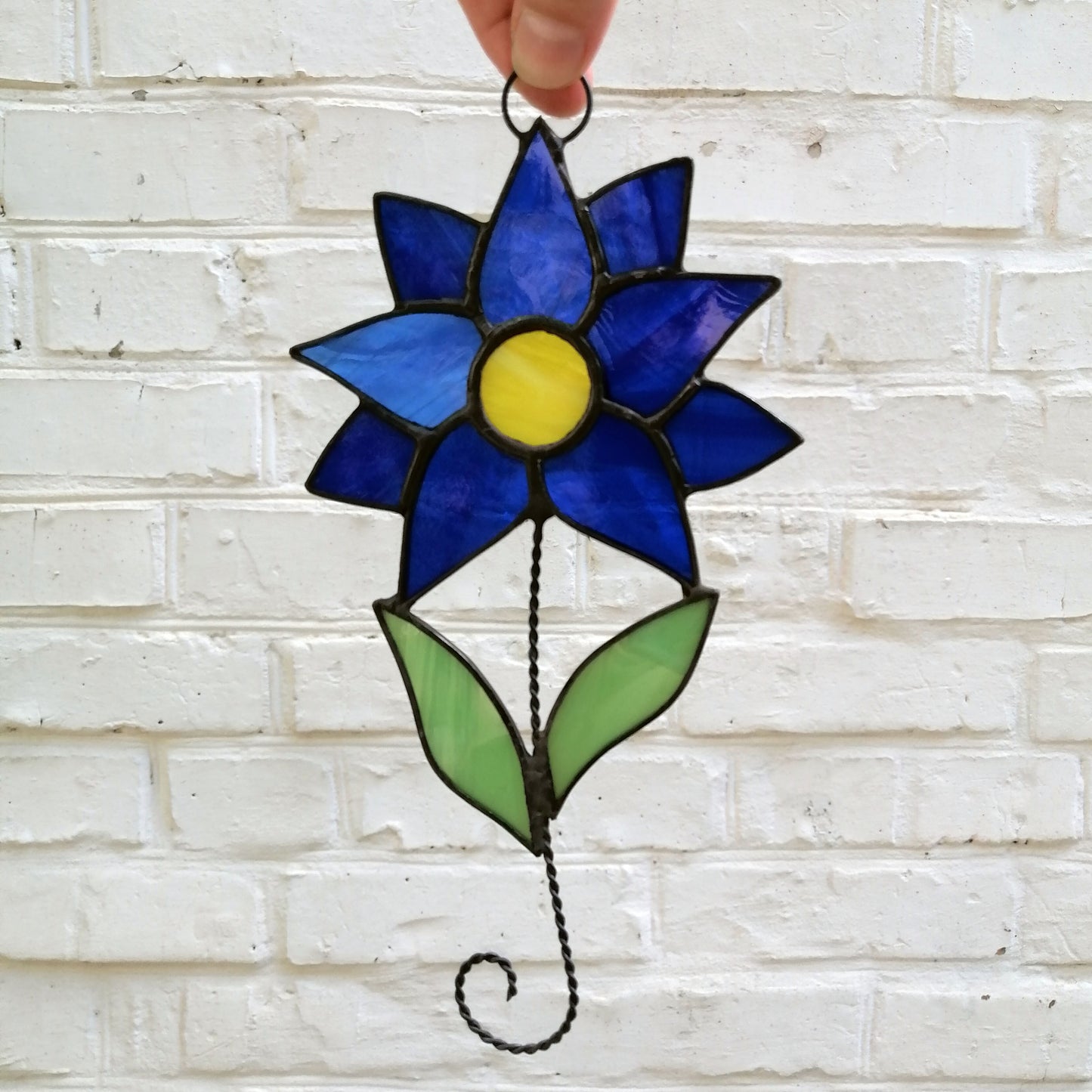 Abstract Blue Clematis Flower Stained Glass Suncatcher