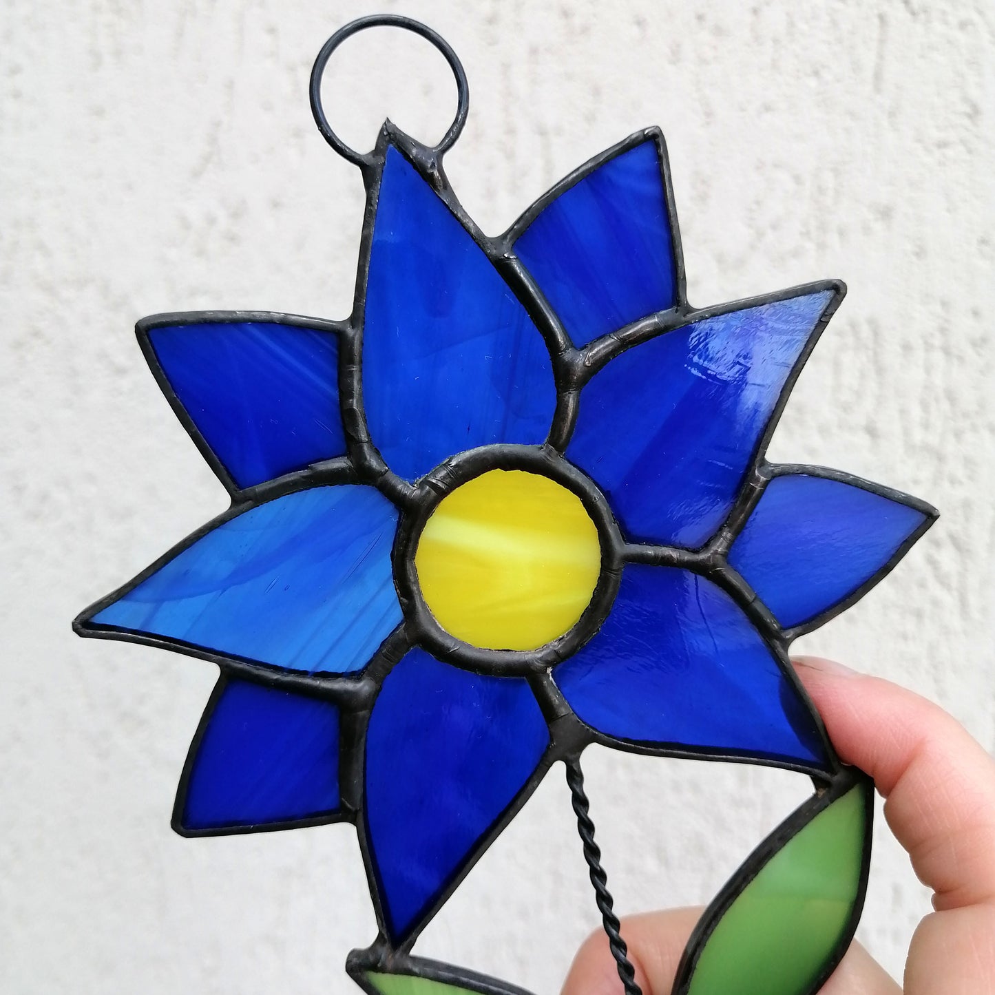 Abstract Blue Clematis Flower Stained Glass Suncatcher