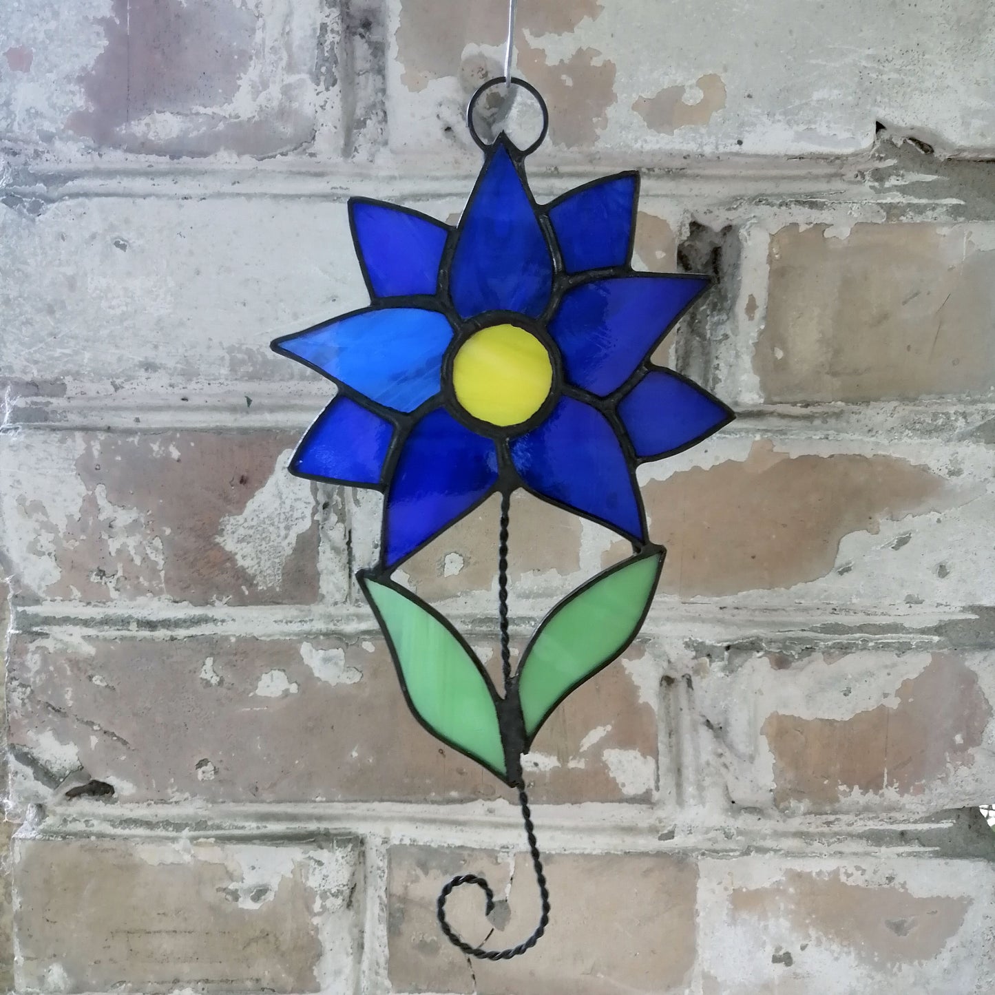 Abstract Blue Clematis Flower Stained Glass Suncatcher