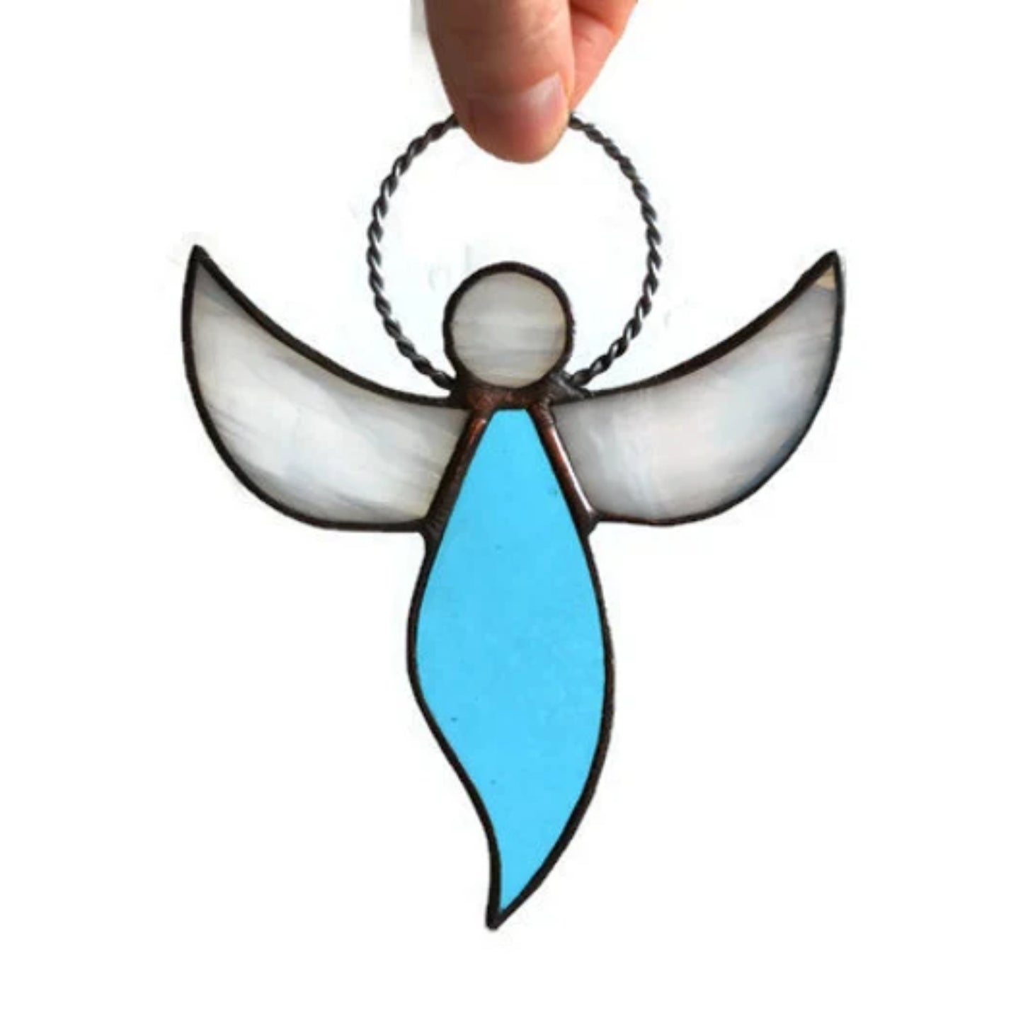 Small Blue Guardian Angel Stained Glass Suncatcher