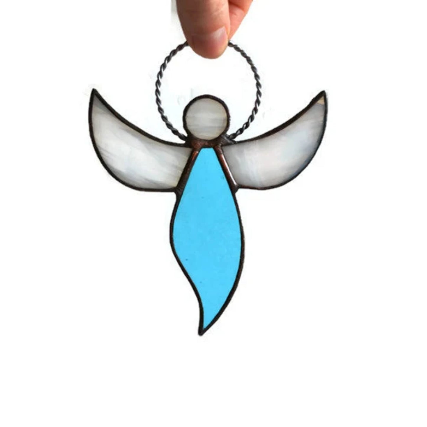 Small Blue Guardian Angel Stained Glass Suncatcher