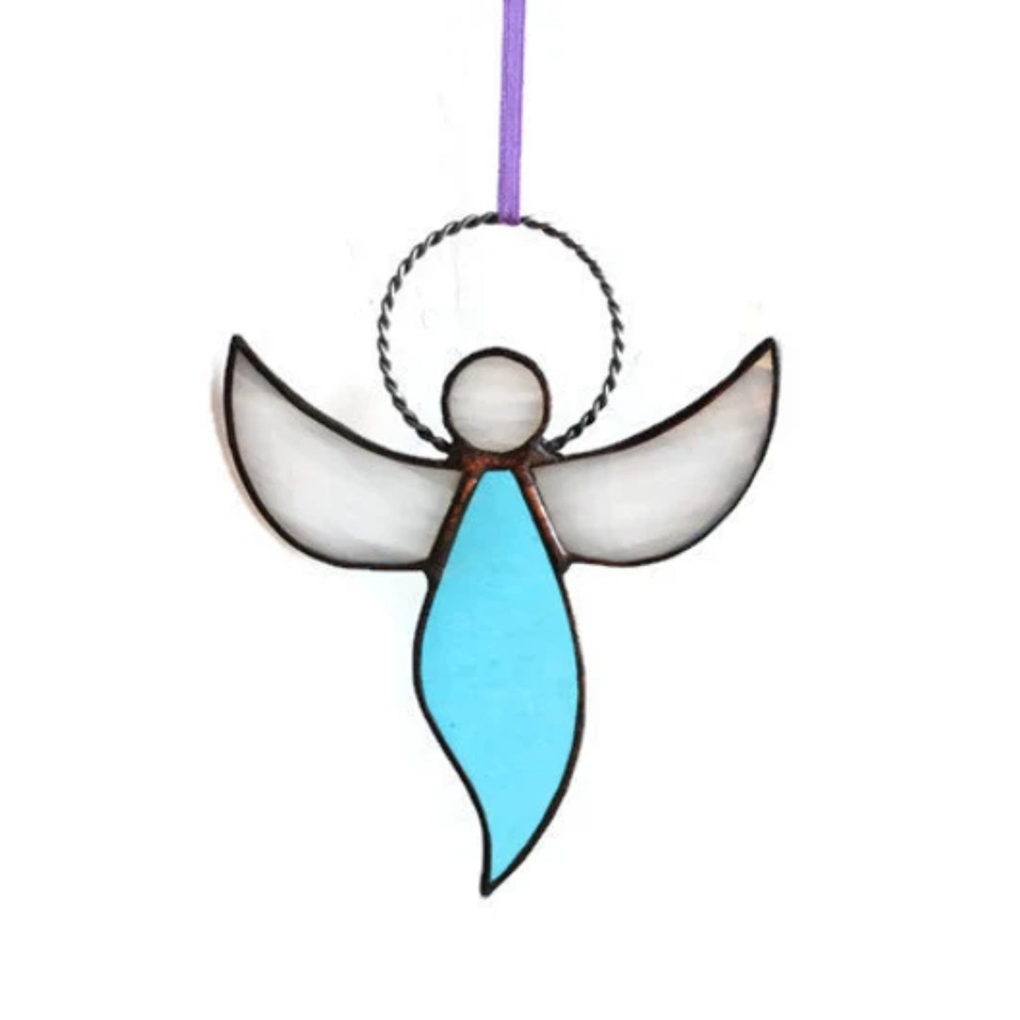 Small Blue Guardian Angel Stained Glass Suncatcher