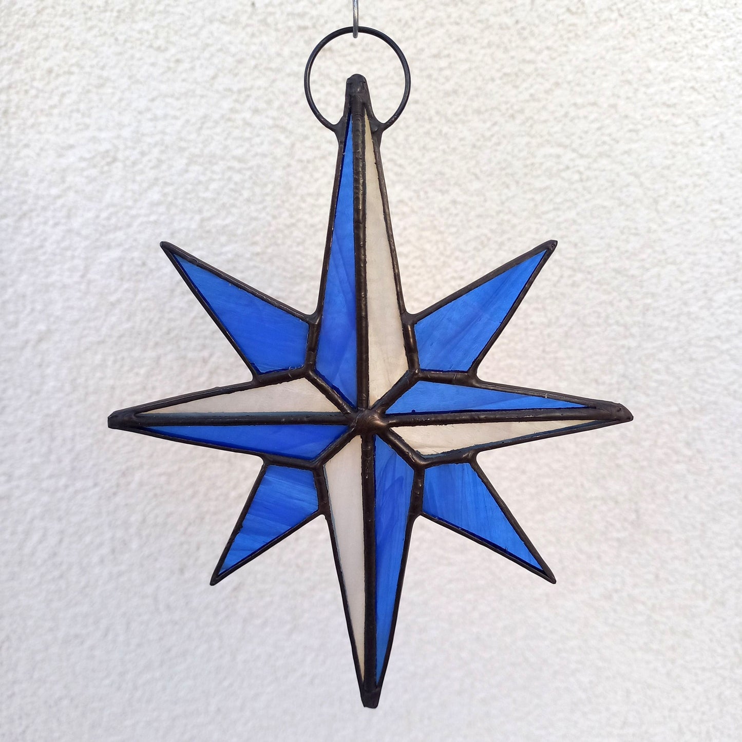 Blue Compass Rose Stained Glass Suncatcher