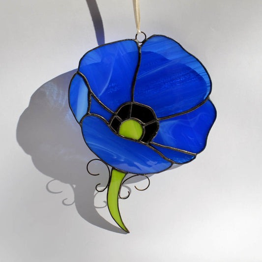 Blue Poppy Stained Glass Suncatcher