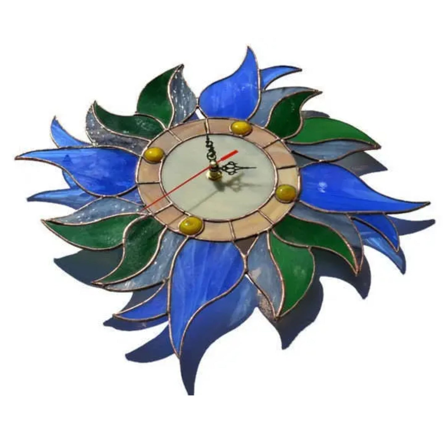 Boho Blue Tulips Stained Glass Wall Clock with Flowers 12 Inch