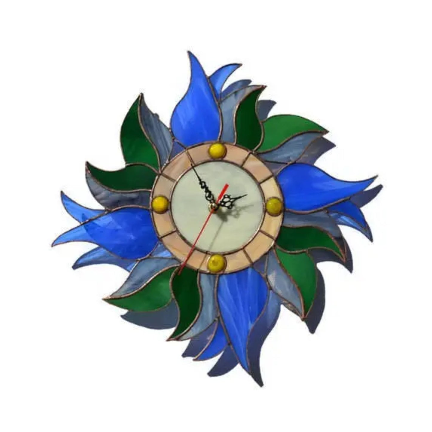 Boho Blue Tulips Stained Glass Wall Clock with Flowers 12 Inch