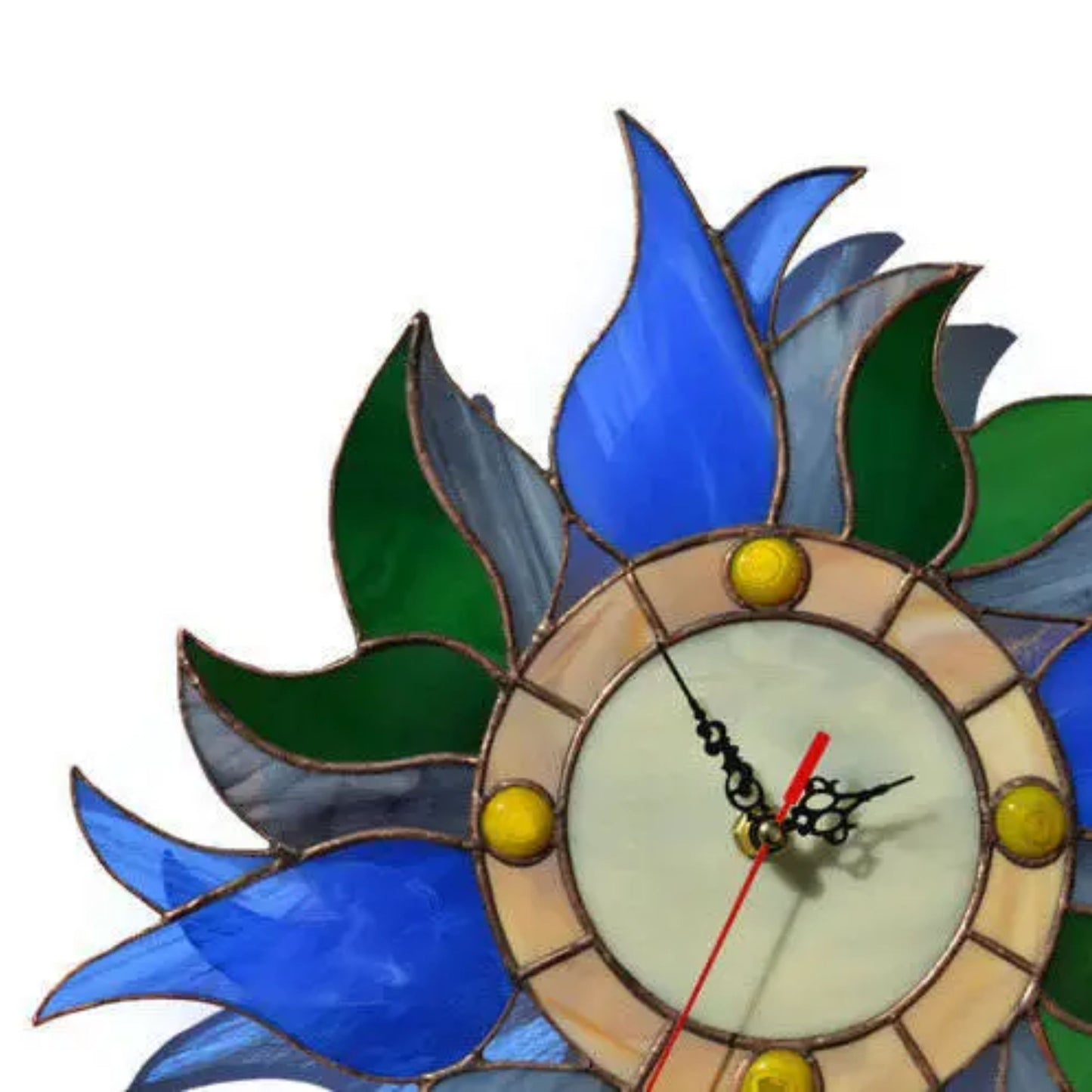 Boho Blue Tulips Stained Glass Wall Clock with Flowers 12 Inch