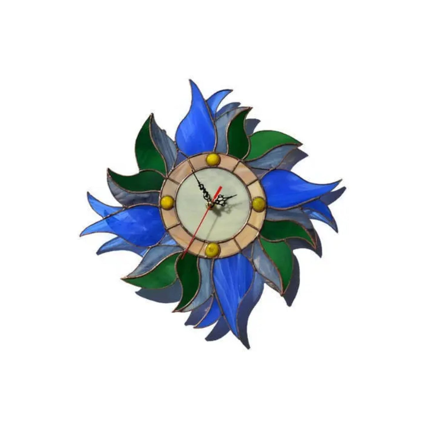 Boho Blue Tulips Stained Glass Wall Clock with Flowers 12 Inch