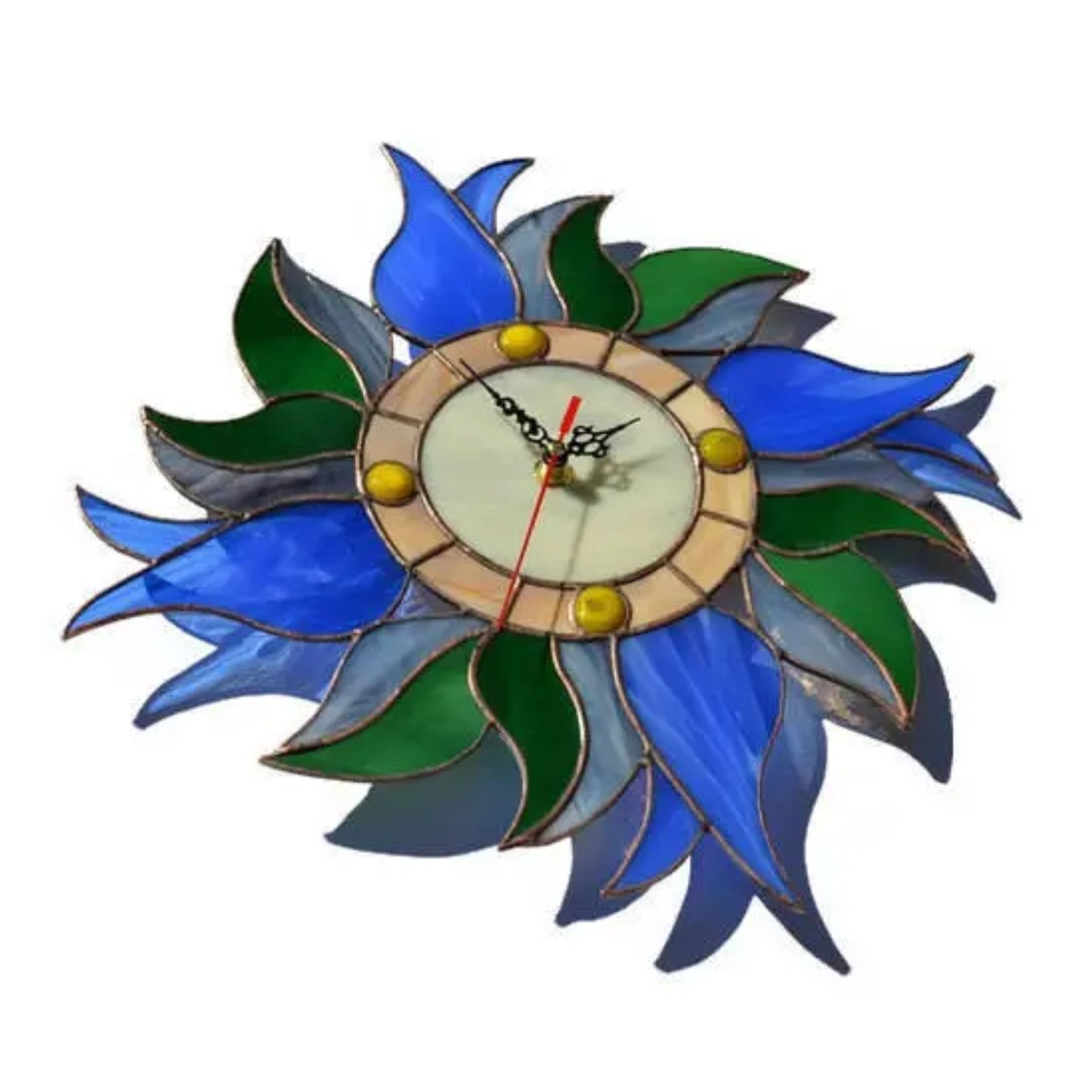 Boho Blue Tulips Stained Glass Wall Clock with Flowers 12 Inch