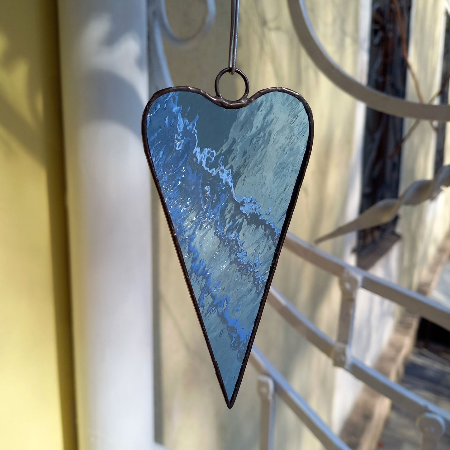 Modern Pale Blue Heart Stained Glass Suncatcher