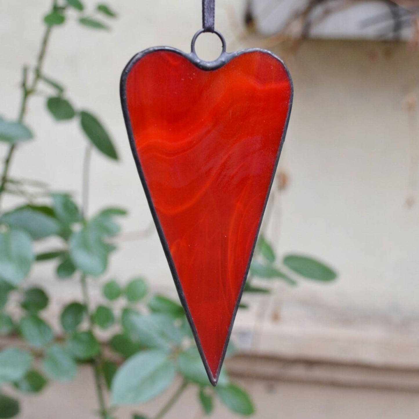 Boho Red Heart Stained Glass Suncatcher