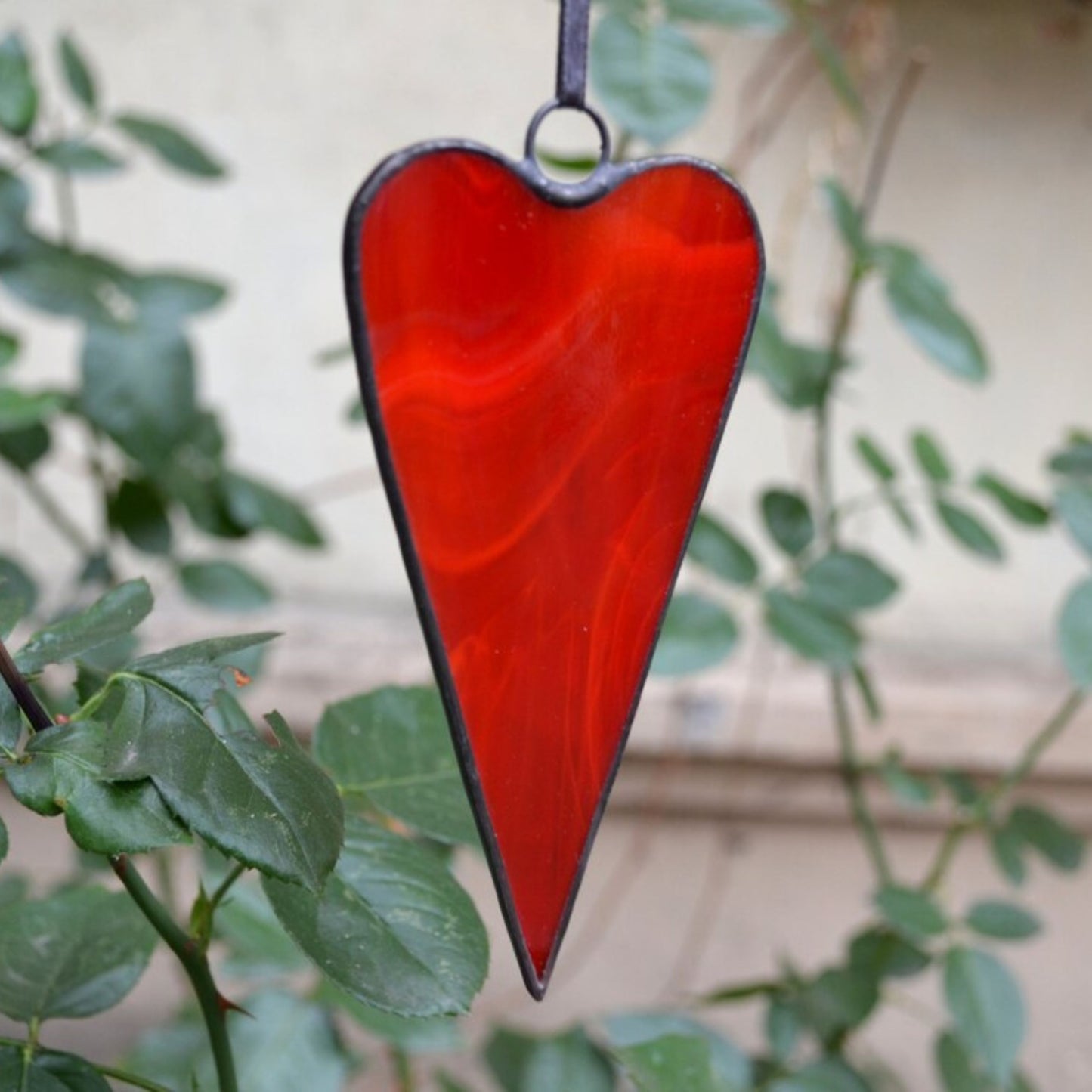 Boho Red Heart Stained Glass Suncatcher