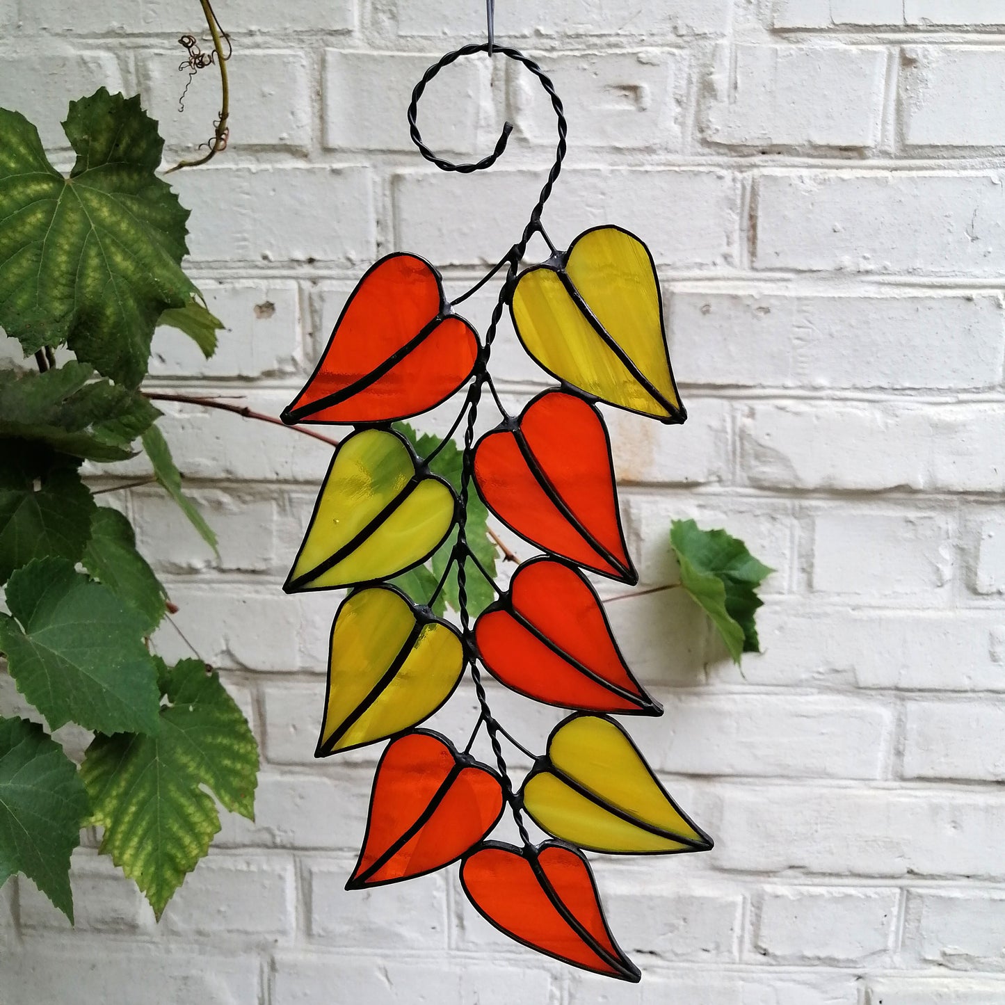 Colorful Stained Glass Fall Leaves on a Tree Branch Suncatcher