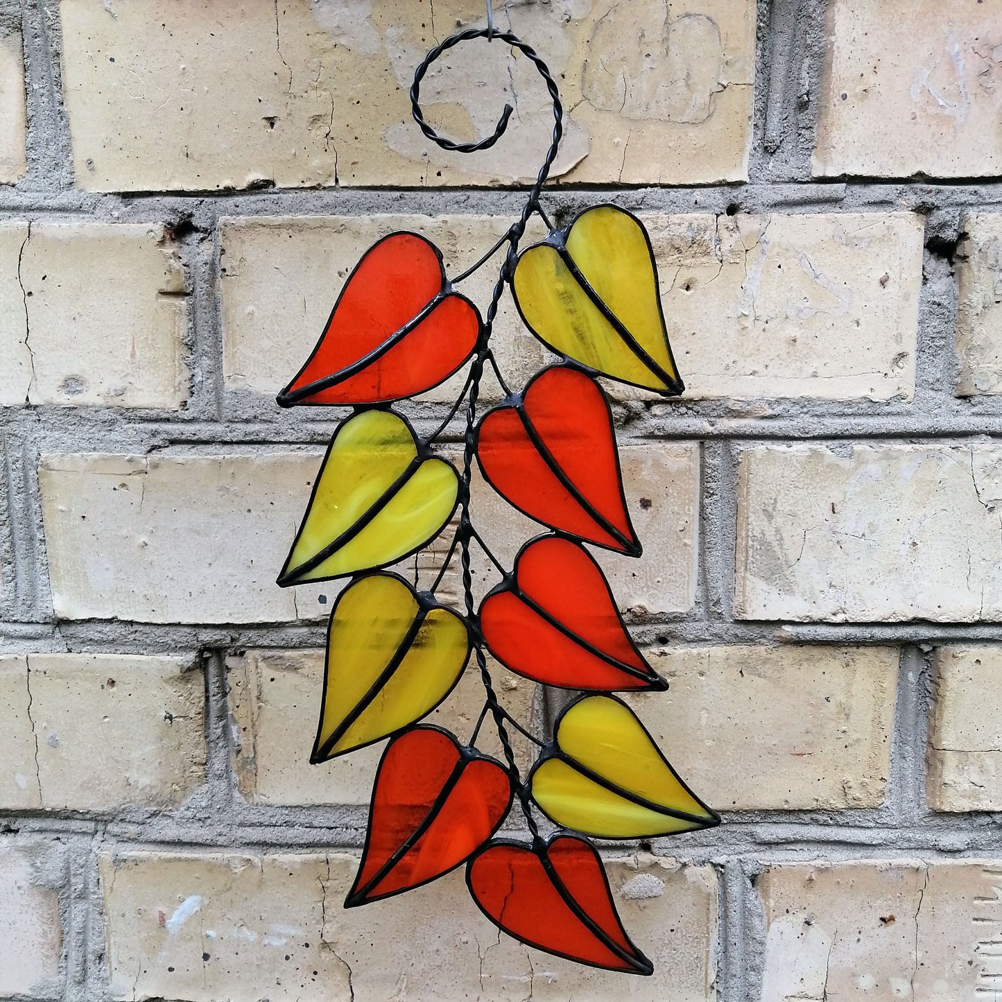 Colorful Stained Glass Fall Leaves on a Tree Branch Suncatcher