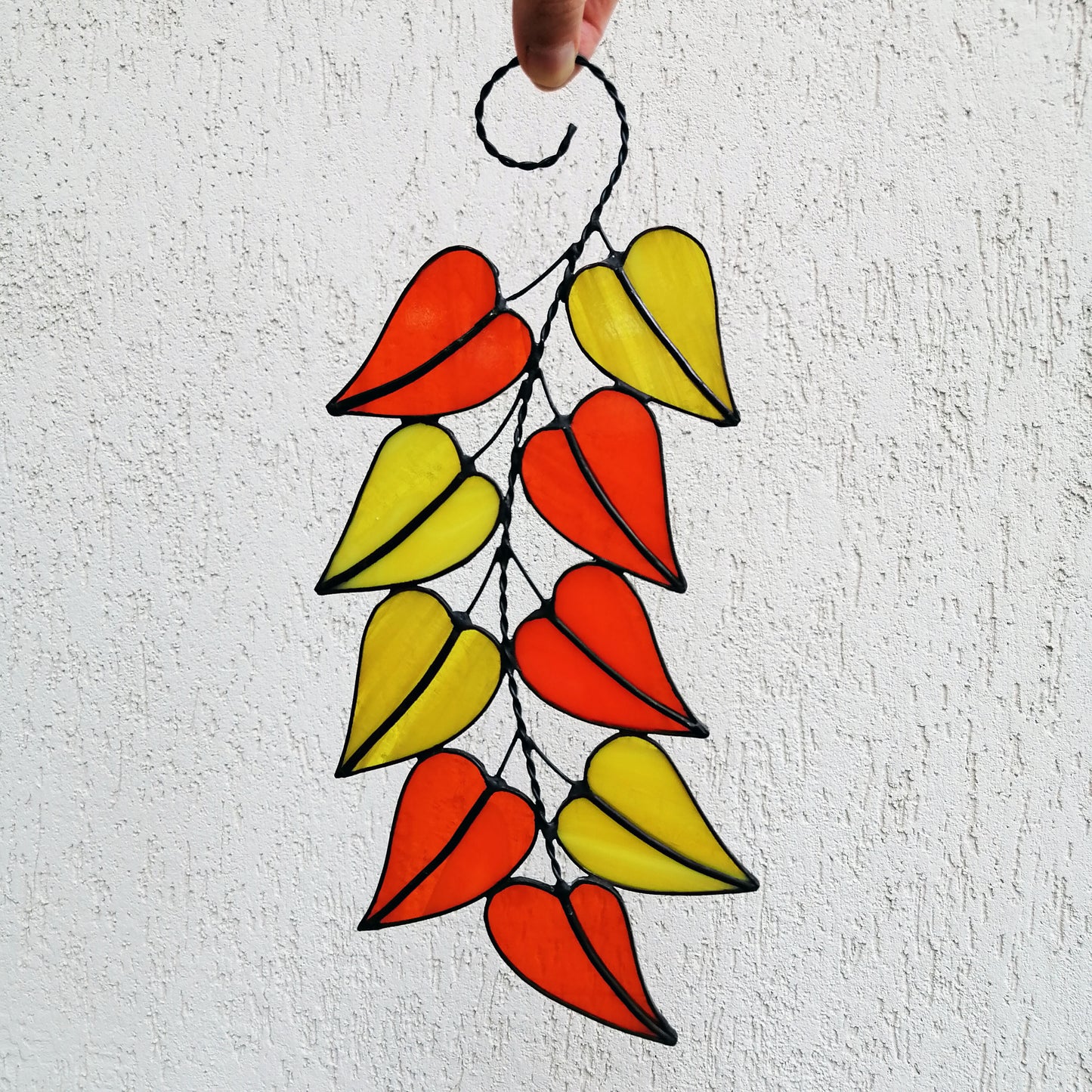 Colorful Stained Glass Fall Leaves on a Tree Branch Suncatcher