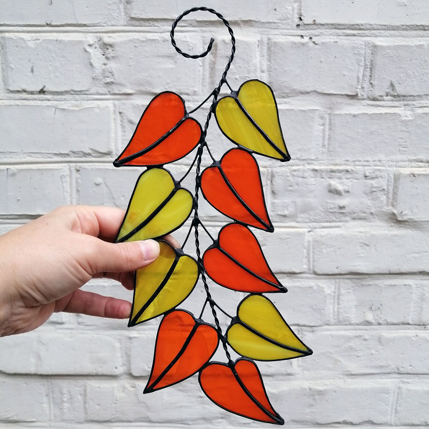 Colorful Stained Glass Fall Leaves on a Tree Branch Suncatcher