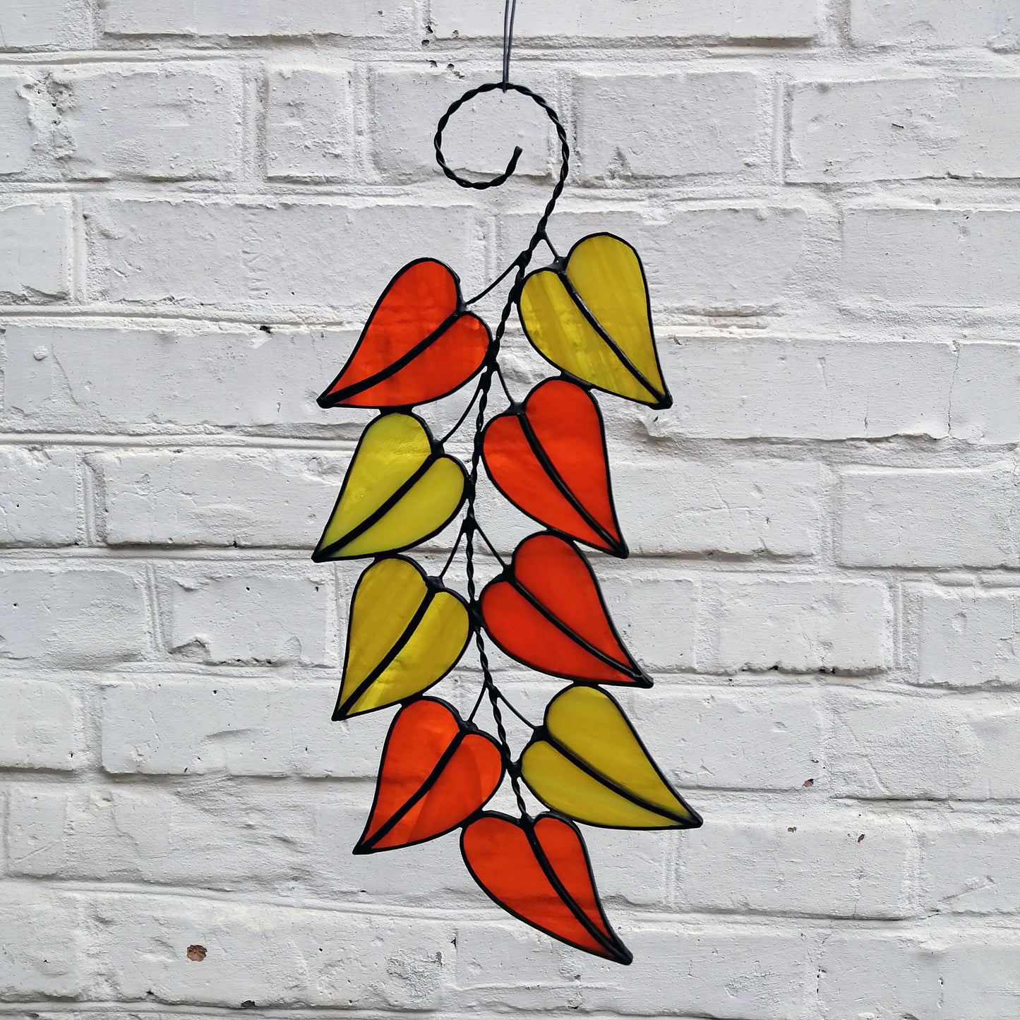 Colorful Stained Glass Fall Leaves on a Tree Branch Suncatcher