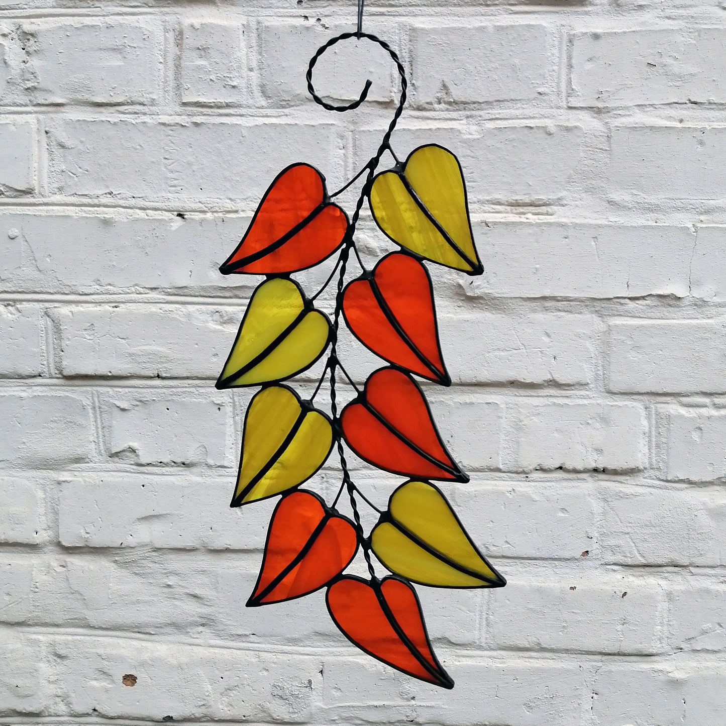 Colorful Stained Glass Fall Leaves on a Tree Branch Suncatcher