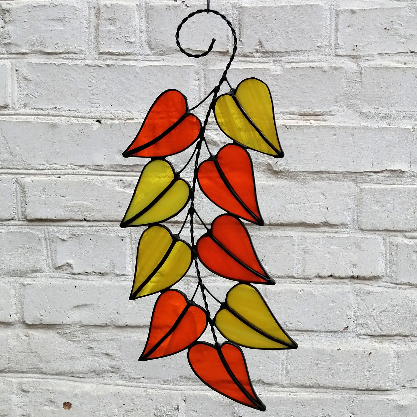 Colorful Stained Glass Fall Leaves on a Tree Branch Suncatcher