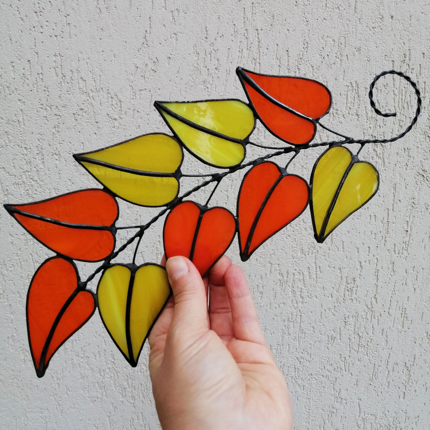 Colorful Stained Glass Fall Leaves on a Tree Branch Suncatcher