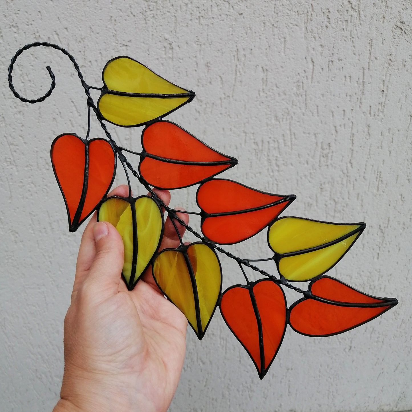 Colorful Stained Glass Fall Leaves on a Tree Branch Suncatcher