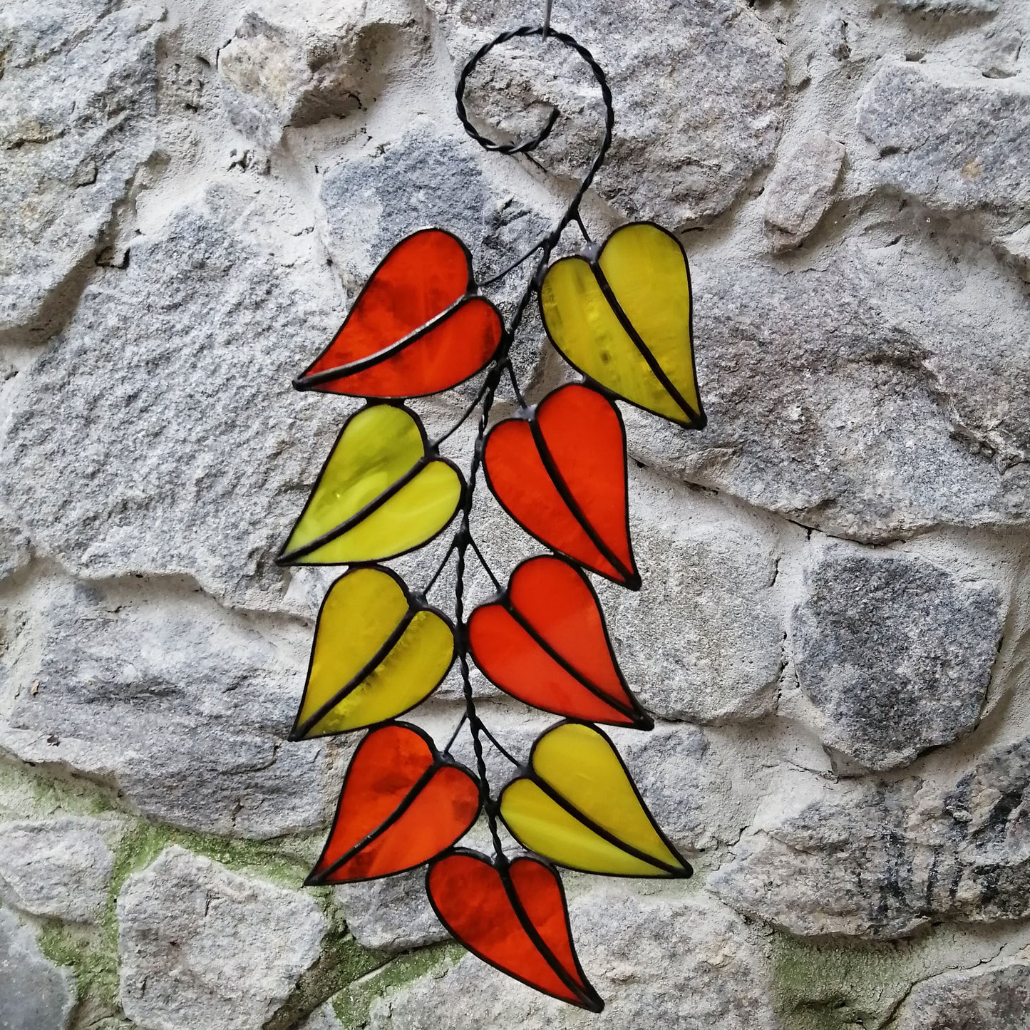 Colorful Stained Glass Fall Leaves on a Tree Branch Suncatcher