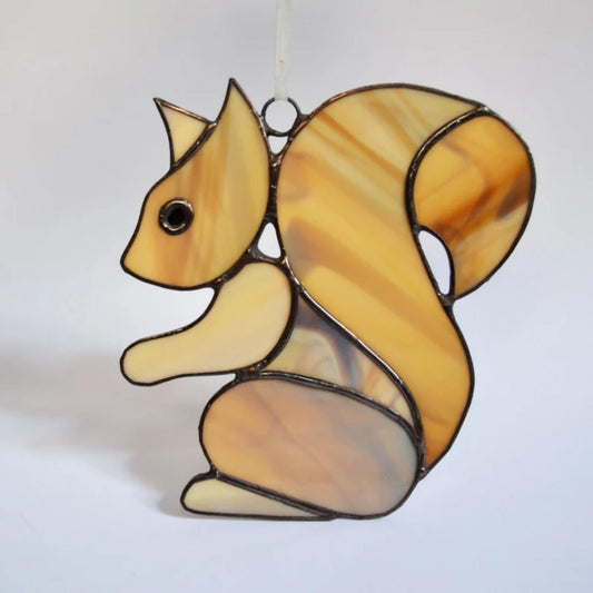 Brown Squirrel Stained Glass Suncatcher