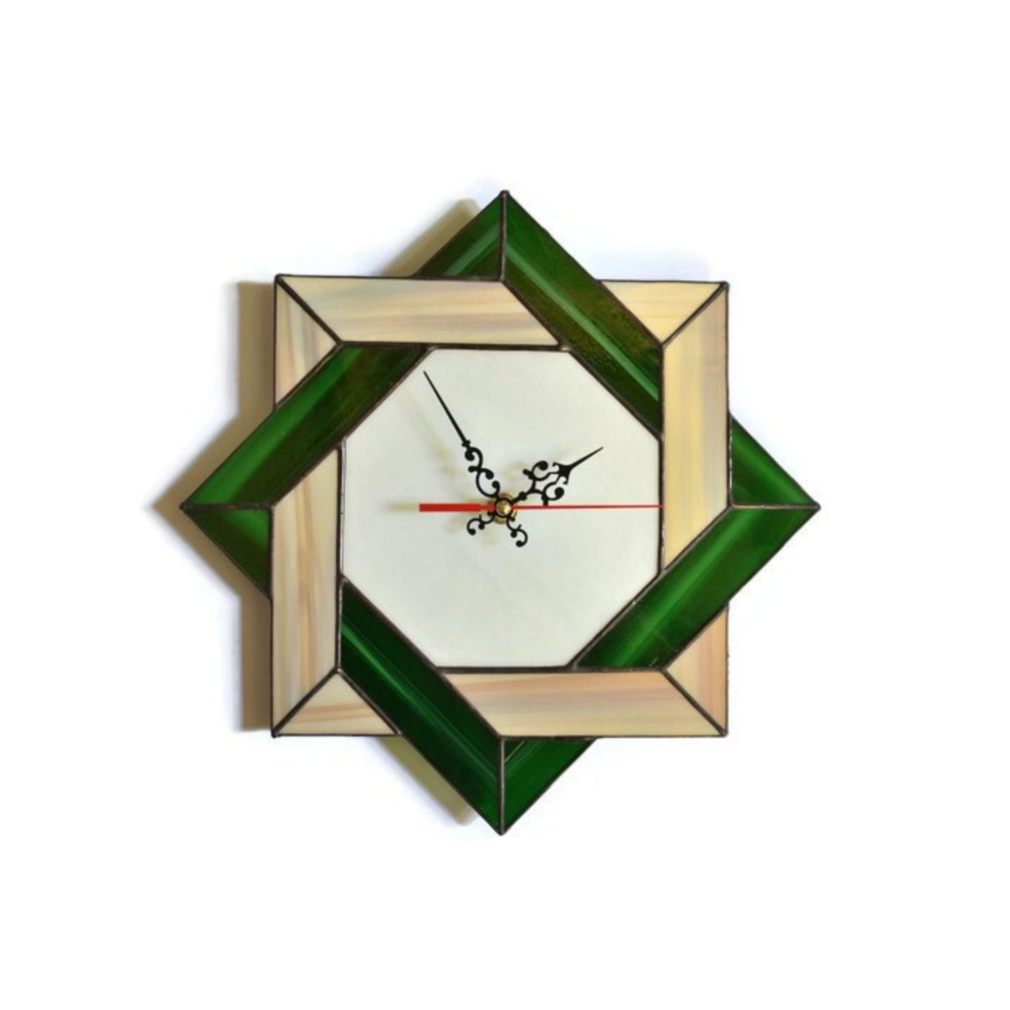 Stained Glass Modern Celtic Wall Clock Brown Green 11 Inch