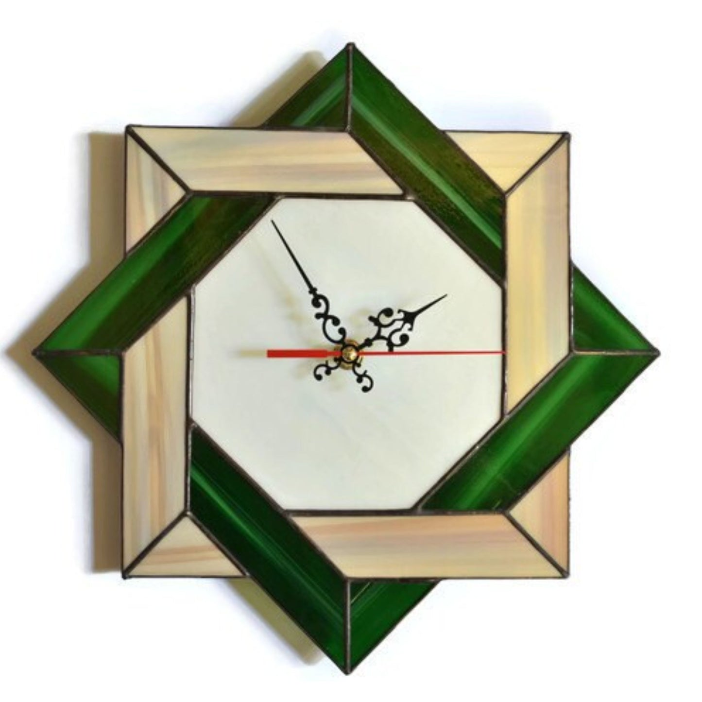 Stained Glass Modern Celtic Wall Clock Brown Green 11 Inch