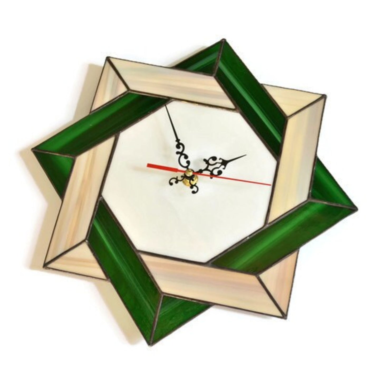 Stained Glass Modern Celtic Wall Clock Brown Green 11 Inch