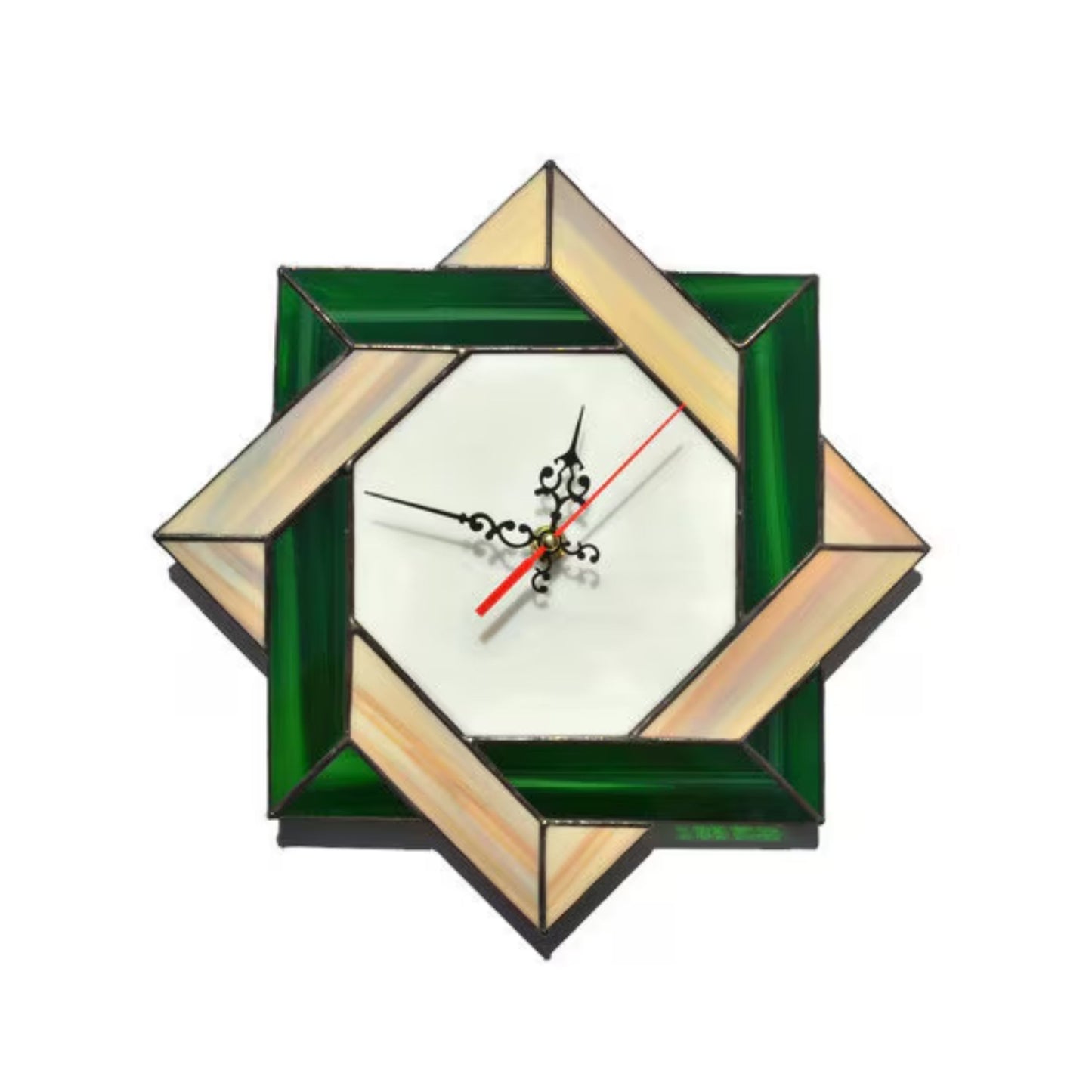 Stained Glass Modern Celtic Wall Clock Brown Green 11 Inch