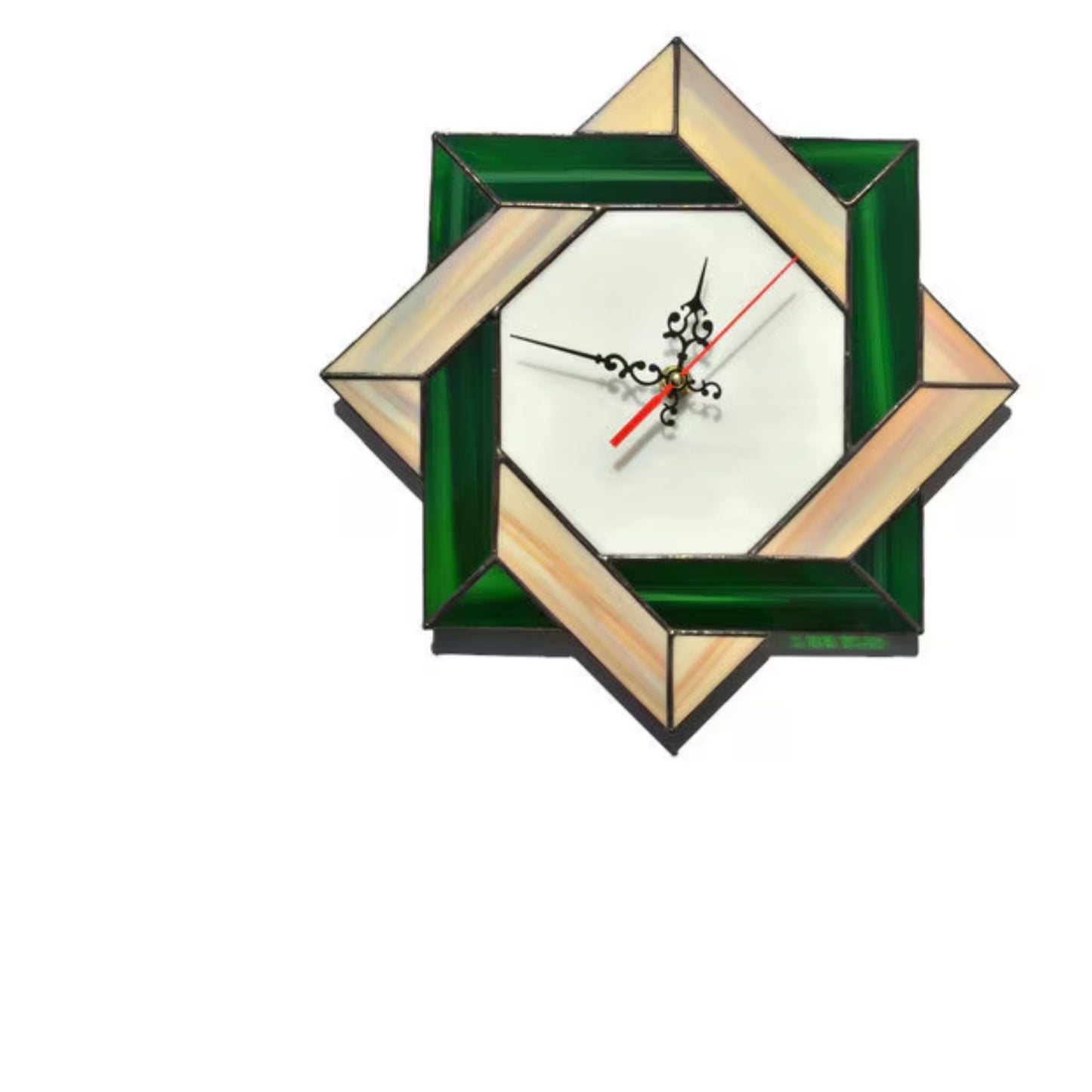 Stained Glass Modern Celtic Wall Clock Brown Green 11 Inch