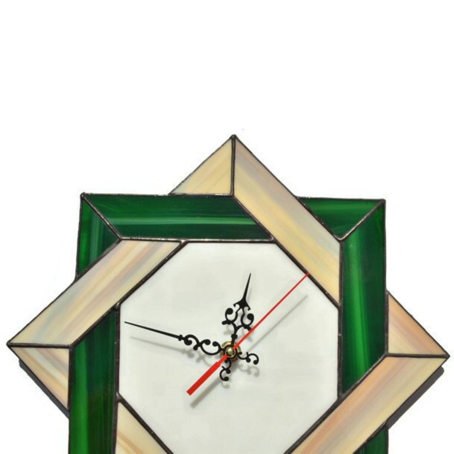 Stained Glass Modern Celtic Wall Clock Brown Green 11 Inch