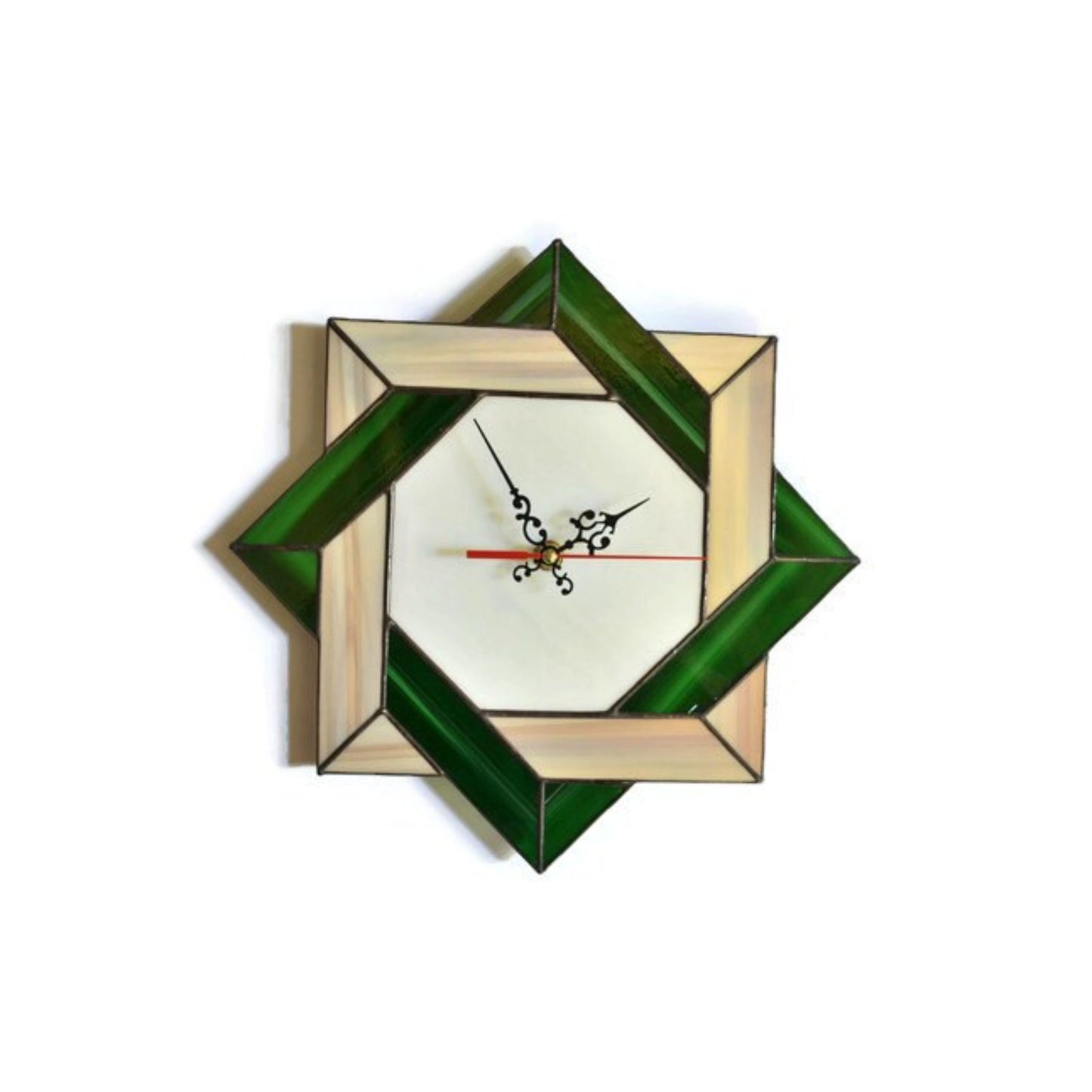 Stained Glass Modern Celtic Wall Clock Brown Green 11 Inch