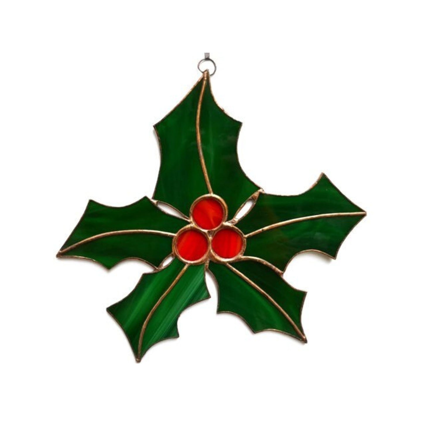 Christmas Holly Stained Glass Suncatcher Window Hanging or Tree Decor