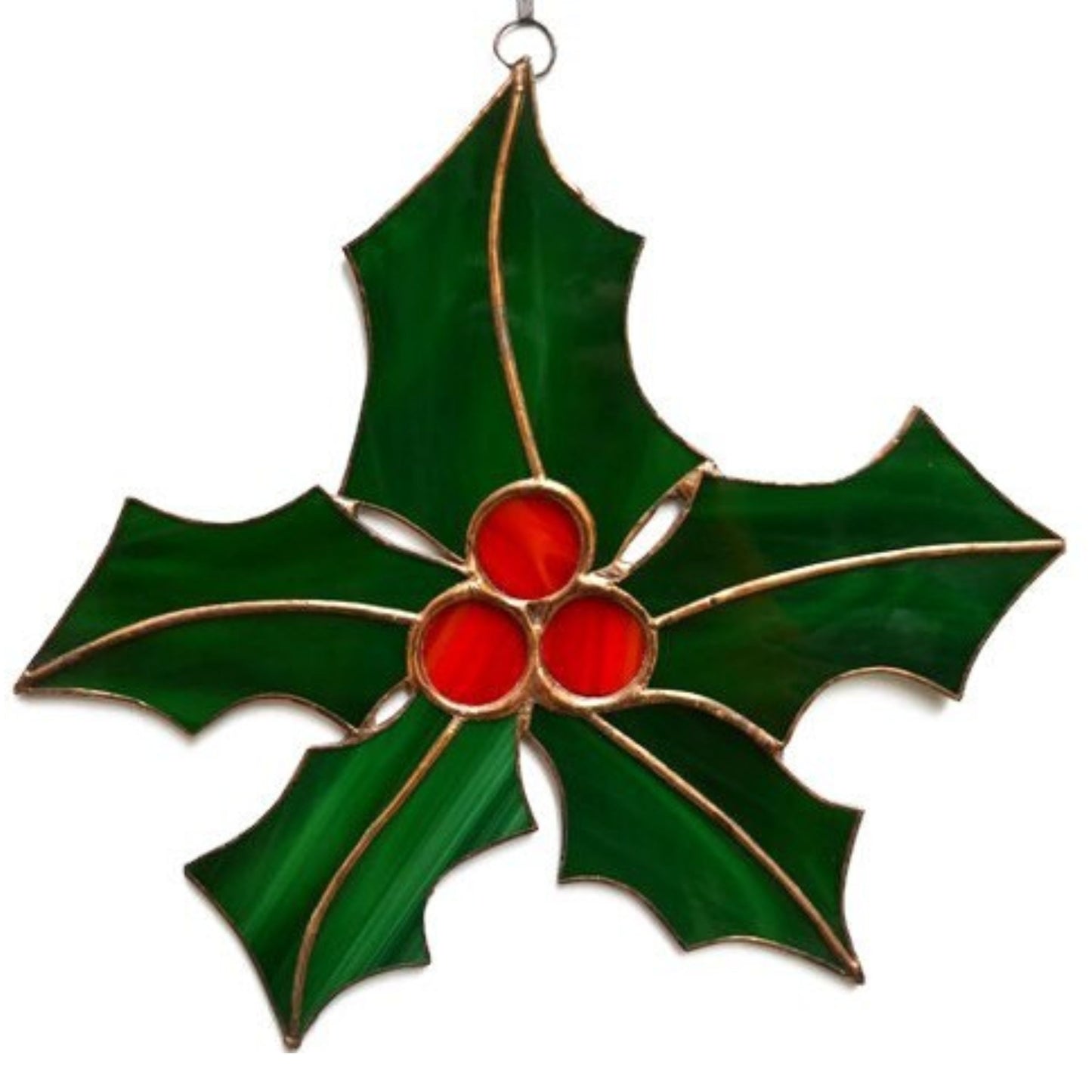 Christmas Holly Stained Glass Suncatcher Window Hanging or Tree Decor