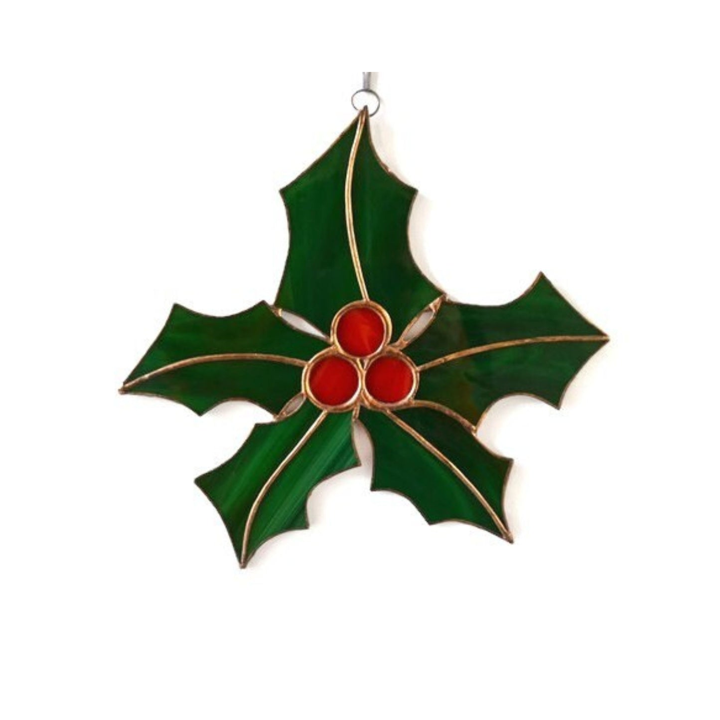 Christmas Holly Stained Glass Suncatcher Window Hanging or Tree Decor