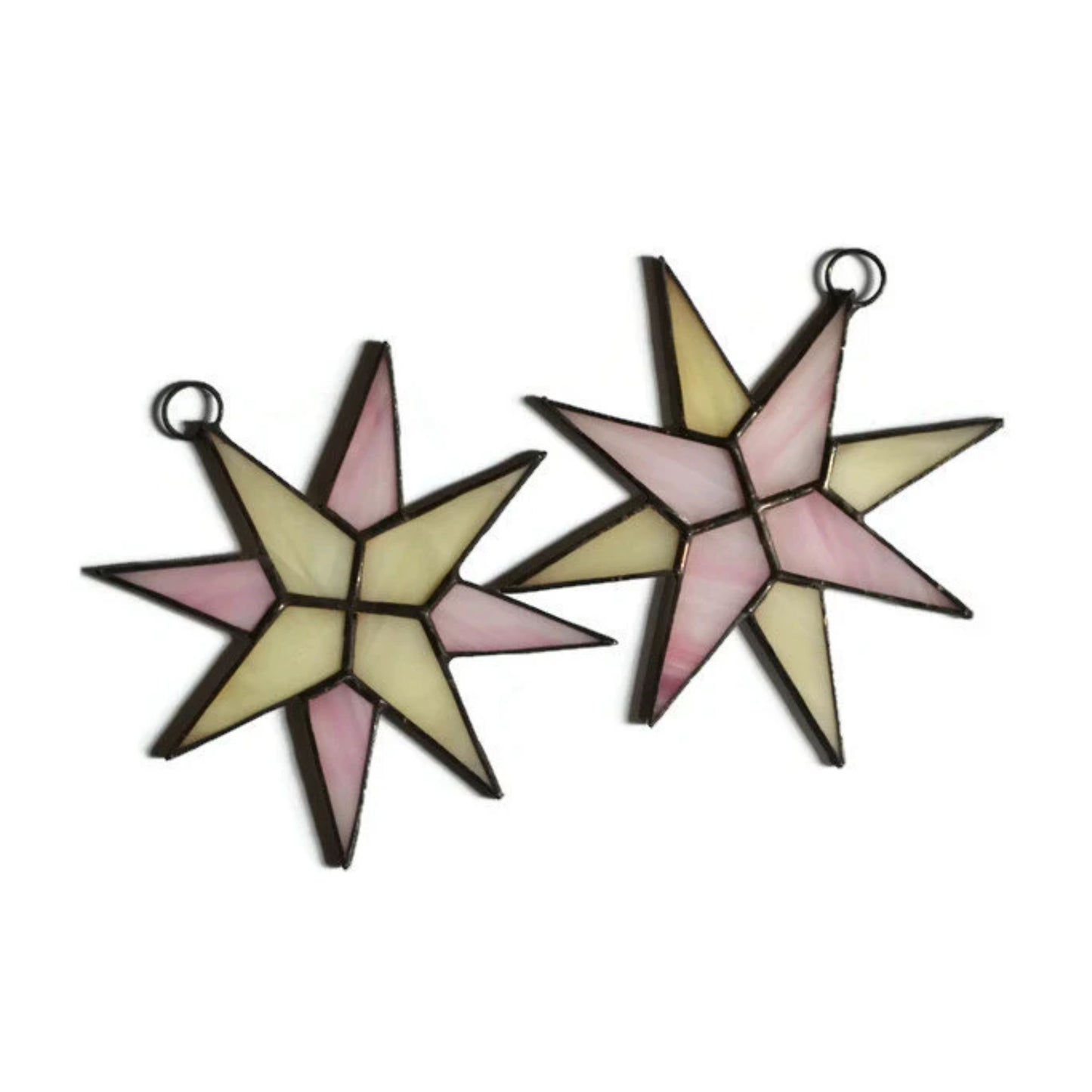 Christmas Star Stained Glass Ornaments Set of 2 Pink Ivory