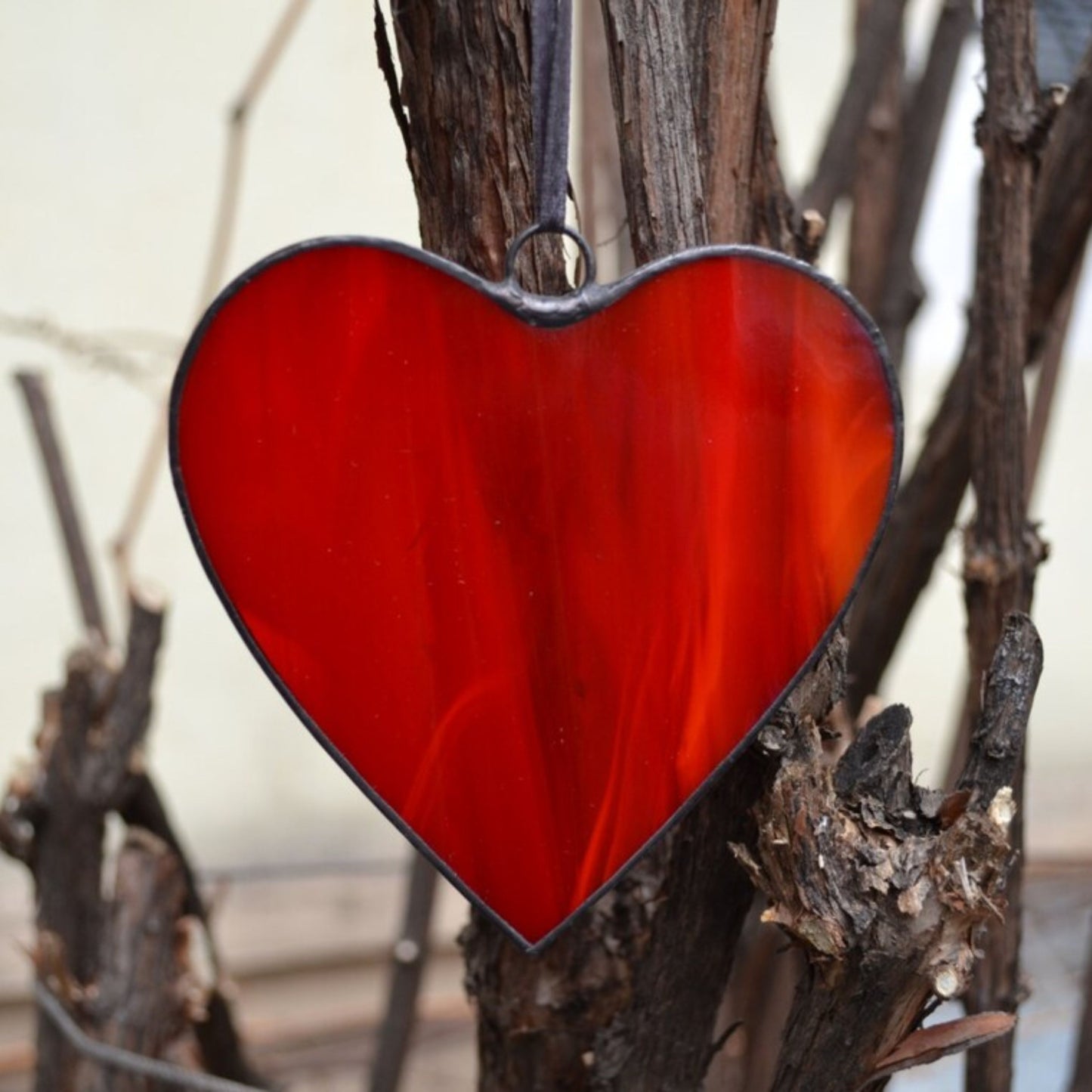 Classic Red Heart Stained Glass Suncatcher